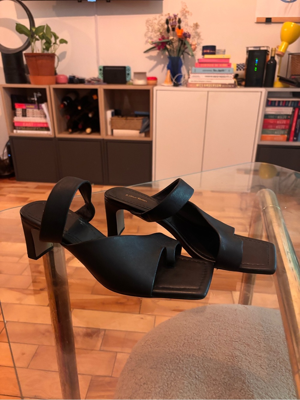 & Other Stories Black Mid-Heel Slide Sandals